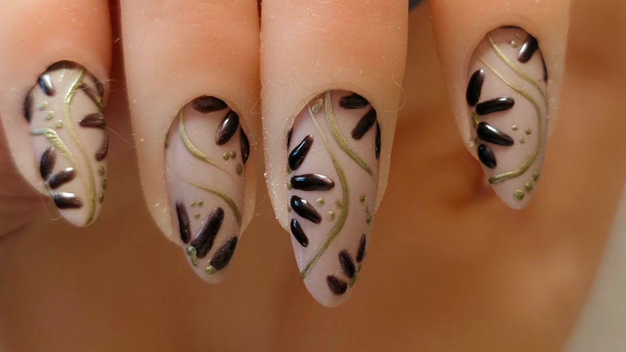 Elegant Nude Nails with Black & Gold Details 💅 | Modern Luxury Nail Art