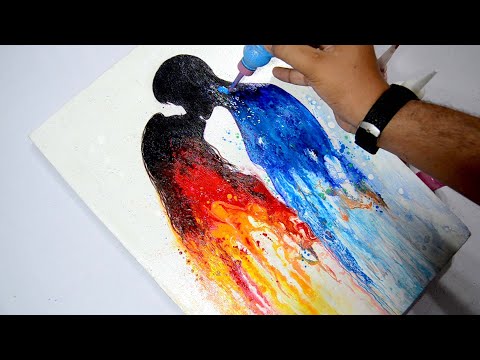 Romantic Couple / Abstract Acrylic Painting On Canvas / Easy Tutorial for Beginners