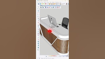 SketchUp tutorial✨Modern desk design with curved wood slats and sleek white finishes don in SketchUp