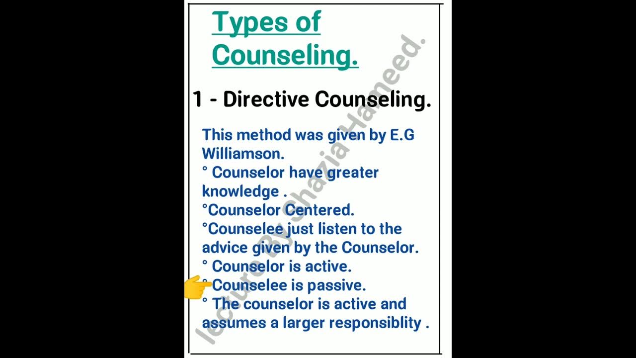 Types of Counseling. Characteristics and Steps of Directive counseling
