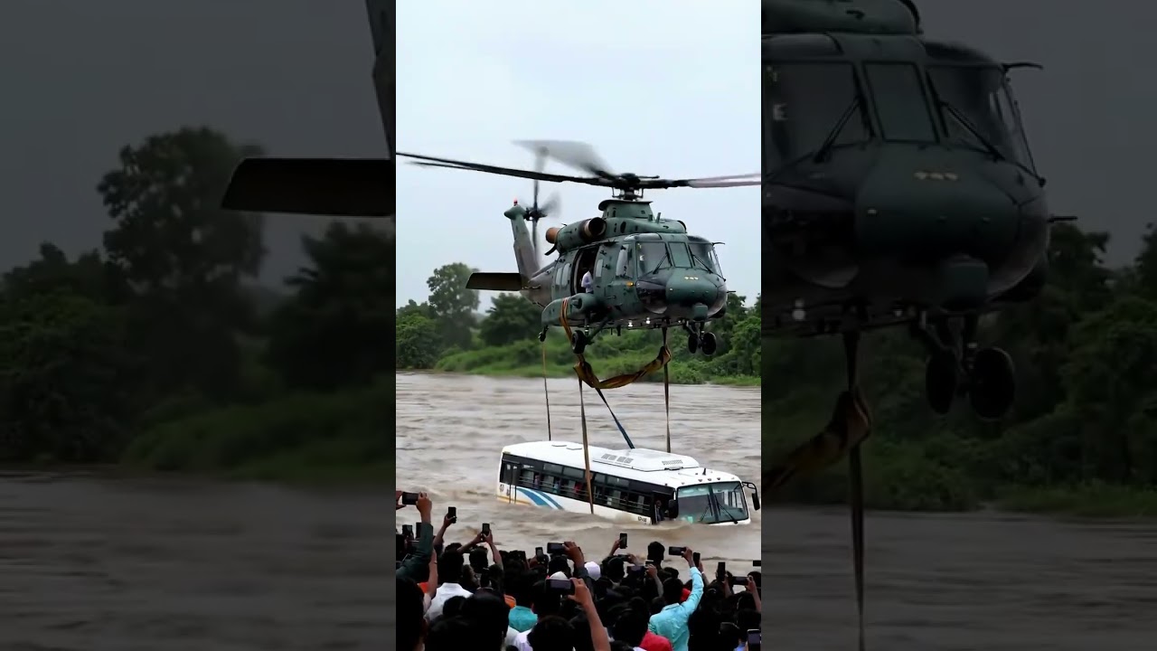 Helicopter Rescues Flooded Bus | Real Life Heroic Mission 🌊