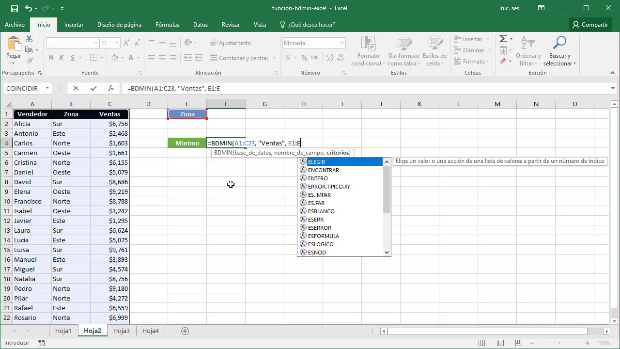 La función BDMIN en Excel - YouTube
