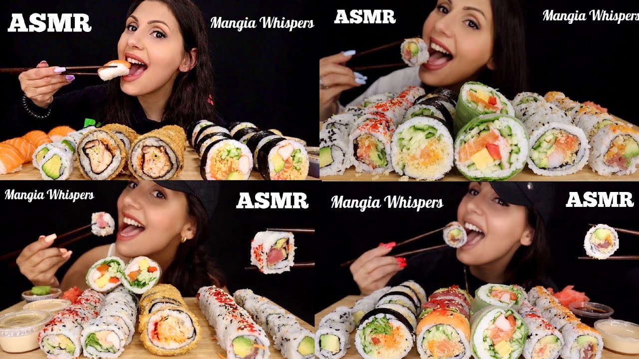 ASMR | 1 HOUR EATING SUSHI COMPILATION! MUKBANG (WHIPSER) | MANGIA WHISPERS