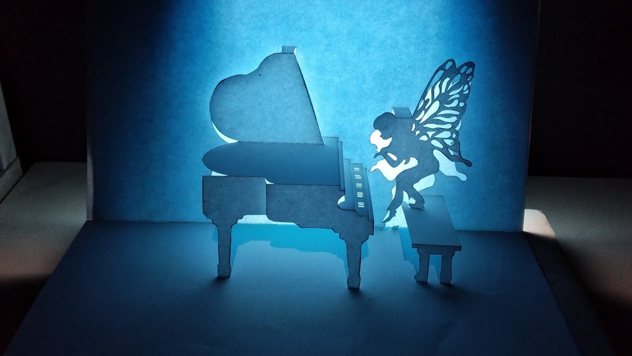 3d Elf piano/ Pop up piano card/Kirigami/Paper art and craft.
