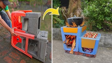 Tự làm bếp củi 2 trong 1 từ ghế nhựa và xi măng