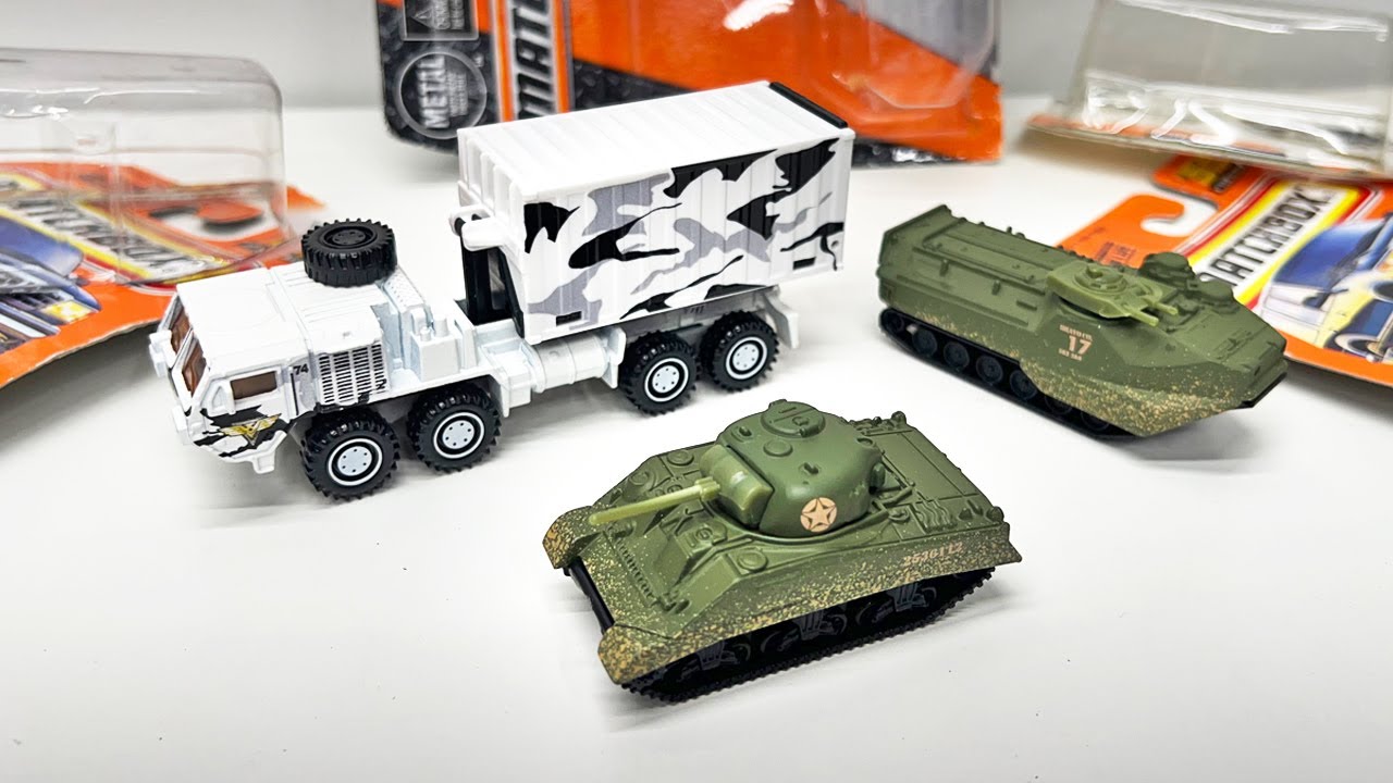 Unboxing Matchbox Military Series: Oshkosh HEMTT A4, M4A3 Sherman Tank, Amphibious Personnel Carrier
