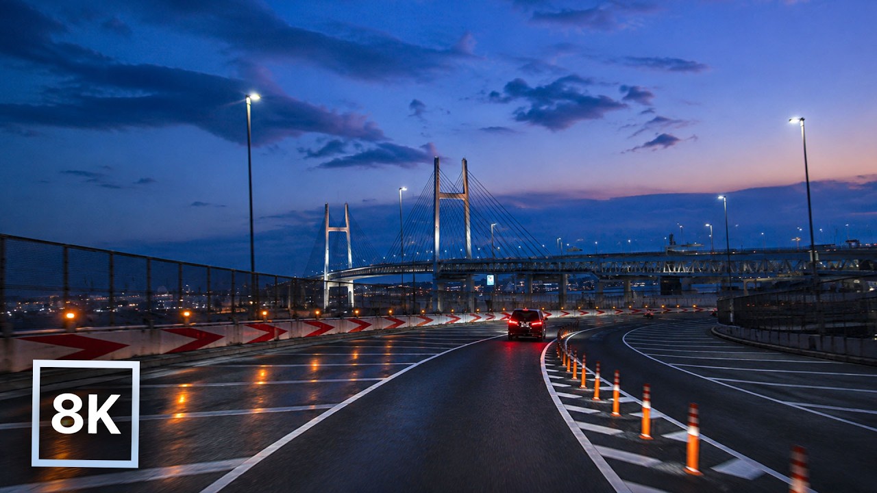 Blue Hour Drive through Yokohama 🌃 / 8K 60fps HDR / Soft Lofi Beats