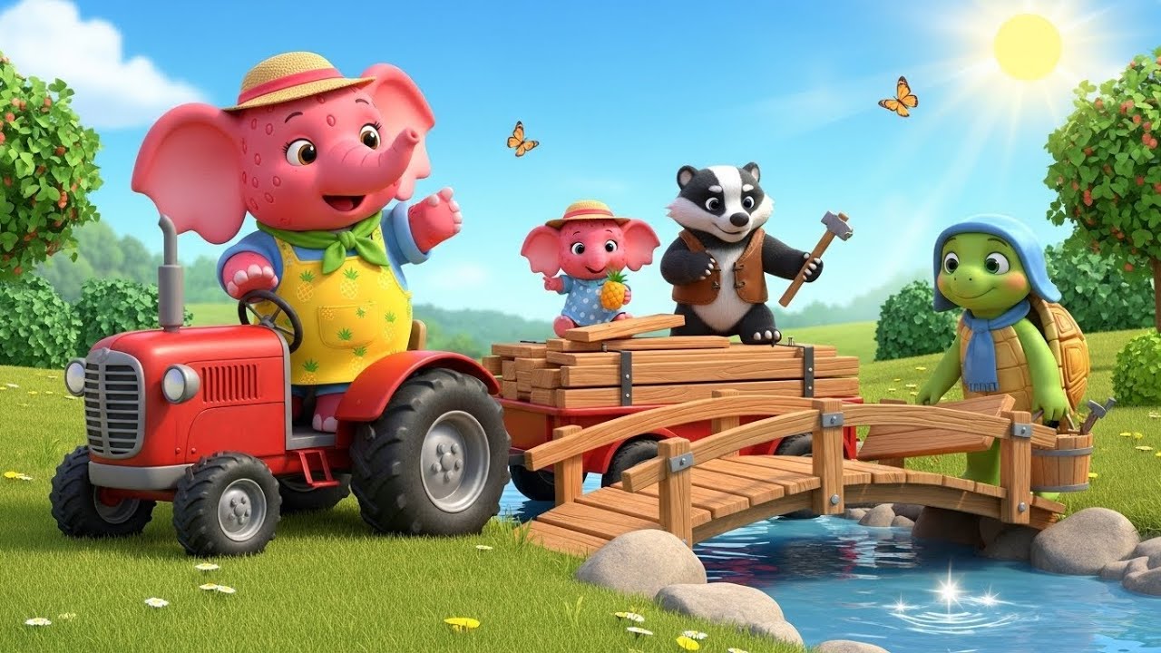 Erdbeer Elefanten Familie 🍍Die reparierte Brücke – Zusammenhalt und sichere Wege