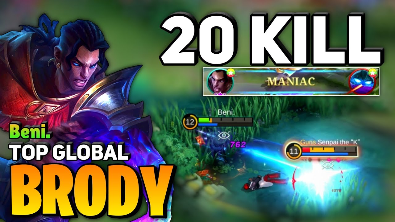 MANIAC + 20 KILL! BRODY GOLDLANE [ Top Global Brody Best Build ] By Beni. - Mobile Legends