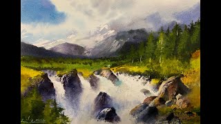 How to paint Waterfall in watercolor painting tutorial