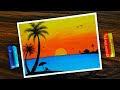 How to draw Sunset Scenery for Beginners with Oil Pastel step by step