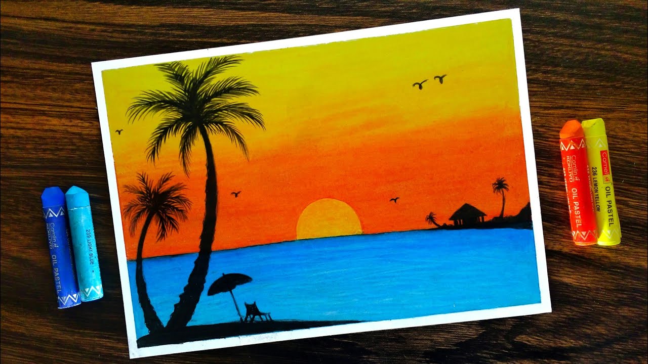 How to draw sunset scenery with oil pastel, Oil pastel drawing for begin...  | Oil pastel drawings, Oil pastel paintings, Oil pastel