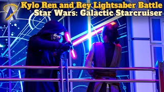 Kylo Ren and Rey Lightsaber Battle and Stunt Show on the Star Wars: Galactic Starcruiser Halcyon