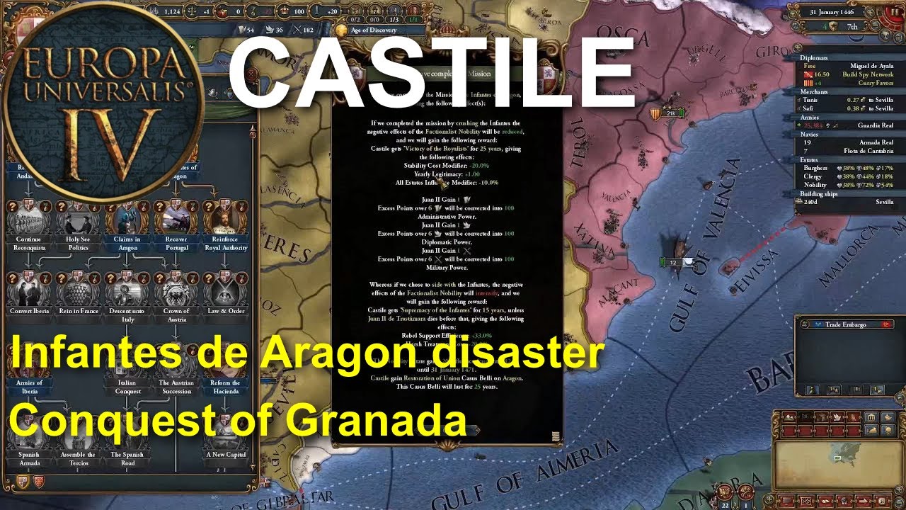 EU IV (v1.35) - Castile play - part 1 : The Infantes of Aragon disaster and conquest of Granada