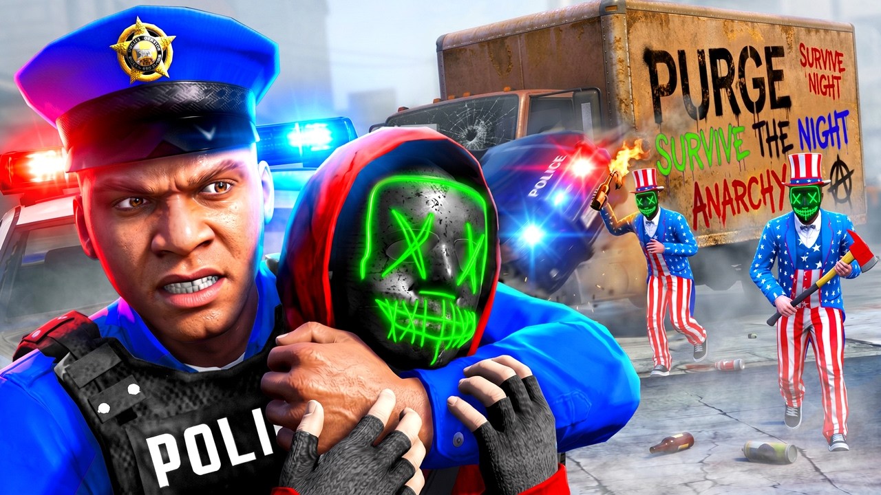 GTA 5 - PLAYING as a POLICE OFFICER in the PURGE! (no laws)