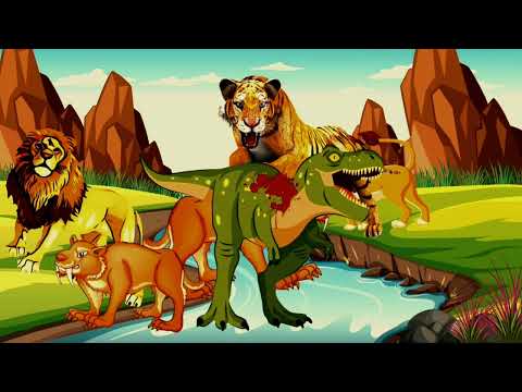 Cartoon / his horse The Lion King Simba and the tiger and the attack of the giant dinosaurs Children