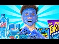 Blue foods vs face mask challenge