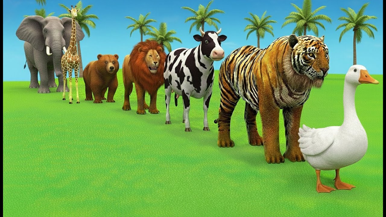 Long Slide Game with Cow Elephant Gorilla Hippopotamus Tiger 3d Animal Game Funny 3d Animals