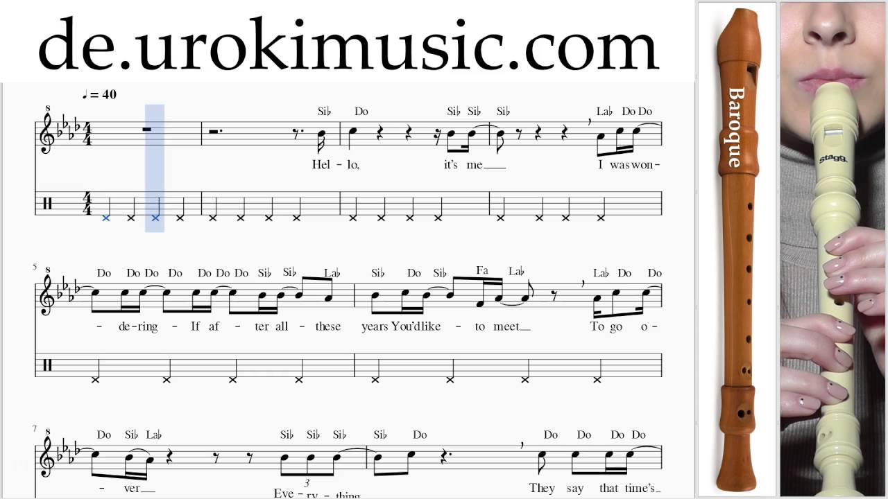 Blockflöte B Lernen Adele Hello Teil#2 Blockflötenunterricht Noten ...