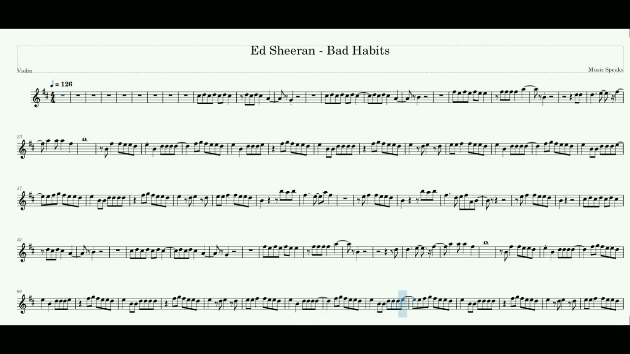Ed Sheeran - Bad Habits Violin plays along sheet music