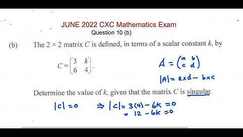 Singular Matrix Problem| June 2022 CSEC Maths Past Paper| Question 10 b