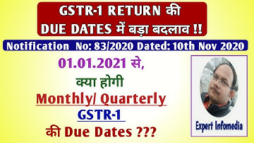 GSTR1 Due date Changes|| New Due Date for Monthly /Qtrly GSTR-1 Returns from 1st Jan 2021|NN 83/2020