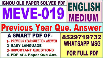 MEVE 019 Previous Year Question Paper Solved in English || meve 019 important questions with answers