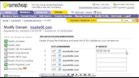 Creating private nameservers at NameCheap.com
