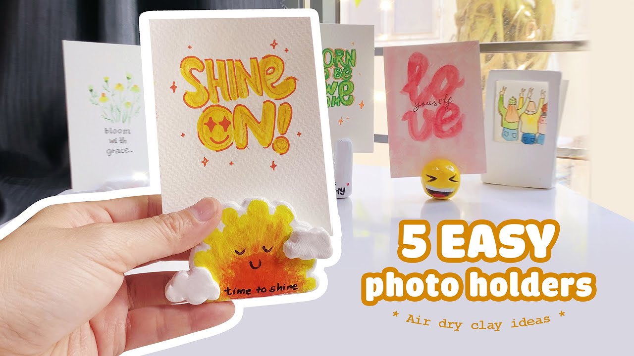 5 SIMPLE Photo Holder Ideas ☀️ DIY Cute Gifts 😆 Air Dry Clay Crafts