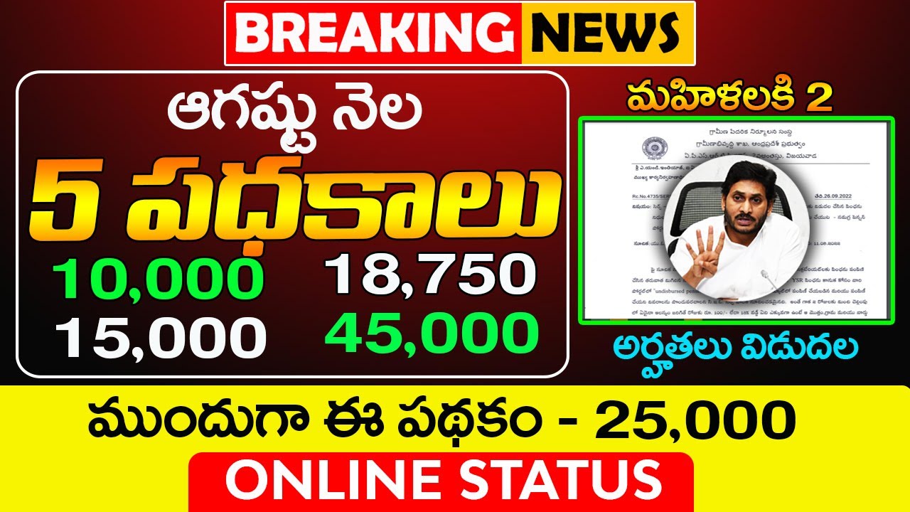 ఆగష్టు నెల 5 పథకాలు | AP August Schemes Update | AP Schemes | Cheyutha ...