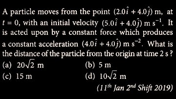 A particle moves from the point (2.0î +4.0ĵ) m, at t = 0, with an initial velocity  KM DTS 38 Q6