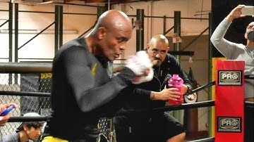 Anderson Silva shadowboxing in the ring at boxing media day for Julio Cesar Chavez Jr. fight