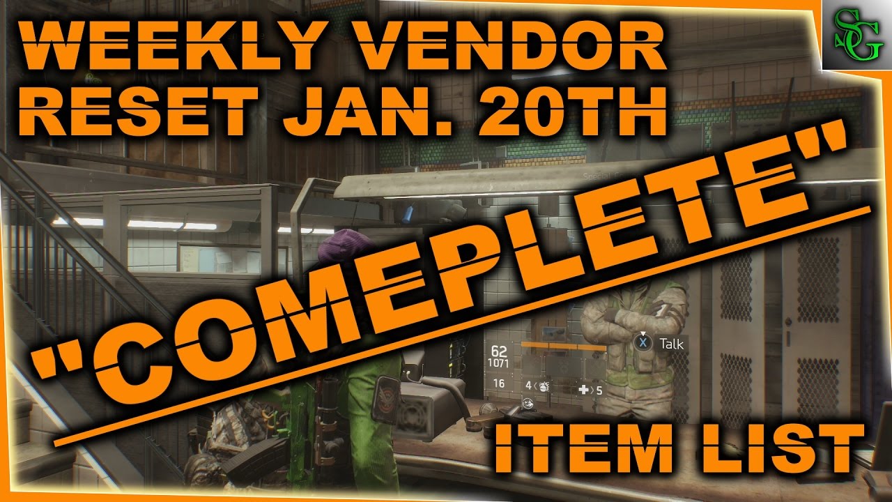 The Division Vendor Weekly Reset 120 Item List YouTube