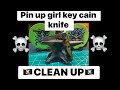 Clean up of a small keychain knife with a Pin up girl oooo la la she’s a beauty