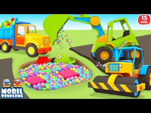 Mobil Penolong & Kendaraan untuk Anak - Ekskavator & Truk untuk Anak. Kartun bahasa Indonesia