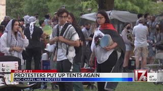 Tents back up at UNC as war in Gaza protests continue for 3rd day