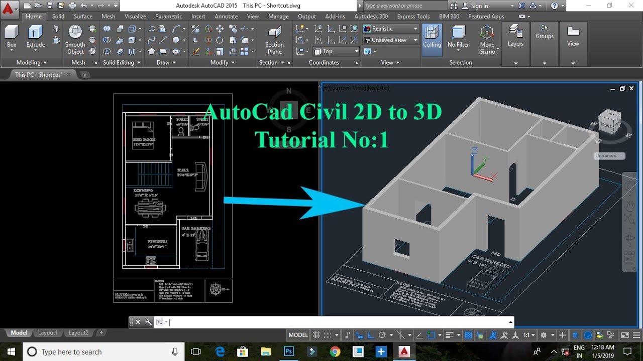 How do I make a 2D floor plan 3D in AutoCAD?