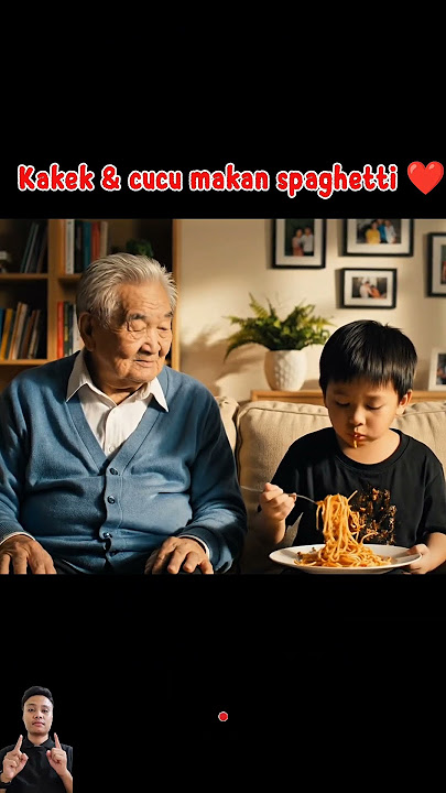 Kakek temani cucu nya makan spaghetti lezat 🥰❤ #shorts #trending #ai #fake #kakek #spaghetti