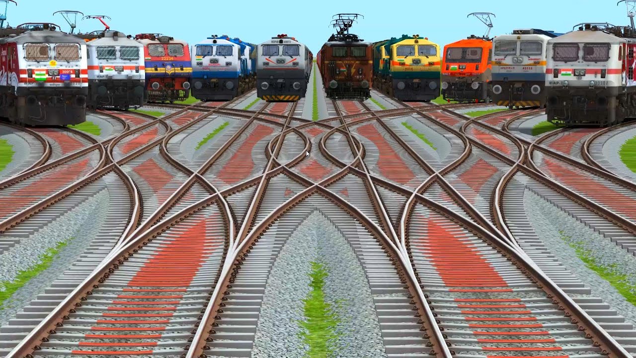 🔟Trains Crossing By Curves Branches Railroad Tracks || types of railroad crossings bells || train 