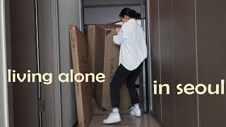 living alone in seoul | HUGE home unboxing, new couch, dining table, building furniture, kitchenware