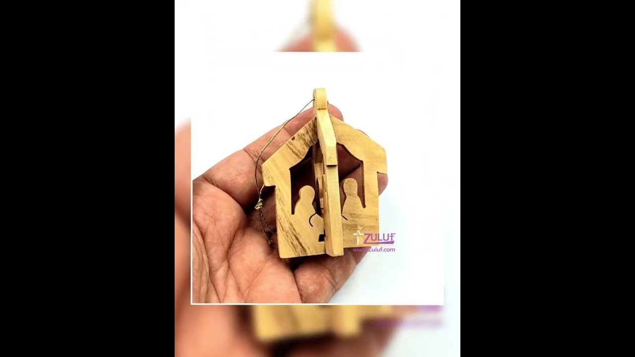 Hand Carved Olive Wood Ornament House Holiday Decor