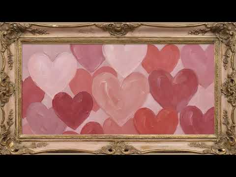 Valentine’s Day TV Art Romantic Pink Hearts Painting Vintage Frame 2 Hours
