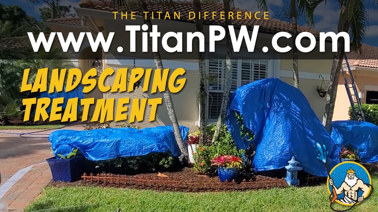 Landscaping: Prewater, Tarp and Post-treat with Miracle-Gro | Titan Pressure Washing Stuart Florida
