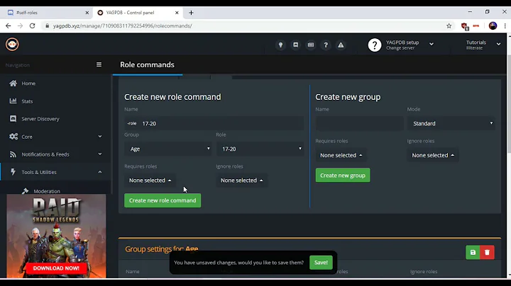 How to setup YAGPDB self roles.