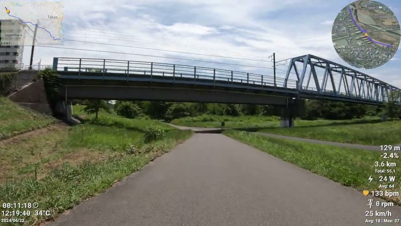 多摩川サイクリングロード 左岸 下り 55km 羽村取水堰→羽田大鳥居　2024/06