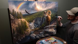 Yellowstone Landscape Oil Painting 'A Wild Journey'  Bighorn Sheep