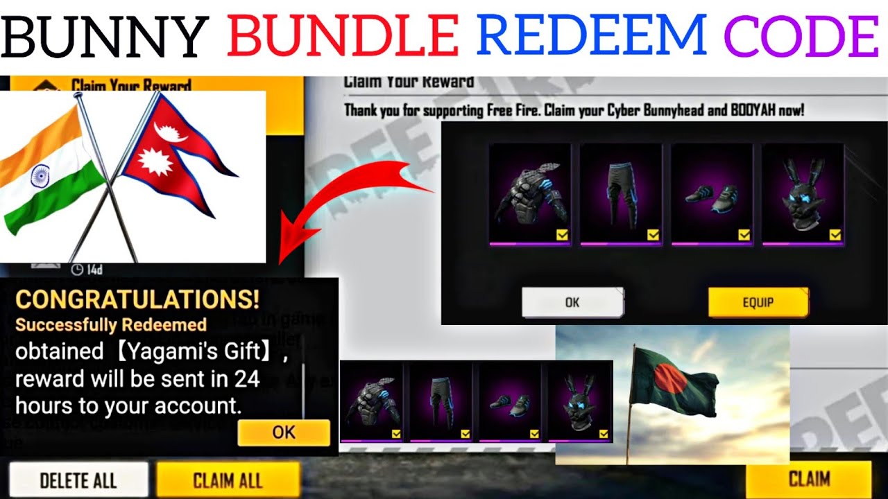 BLACK BUNNY BUNDLE REDEEM CODE || NEXT EVO GUN || NEXT LEGENDARY EMOTE FREE FIRE ✓