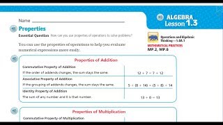 Go Math 5th Grade Lesson 1.3 Properties