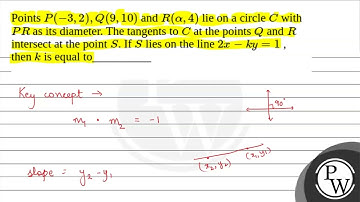 Points \(P(-3,2), Q(9,10)\) and \(R(\alpha, 4)\) lie on a circle \(C\) with \(P R\) as its diame....