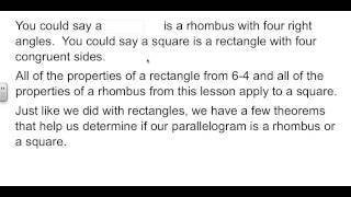 Geometry 6-5 Rhombi and Squares